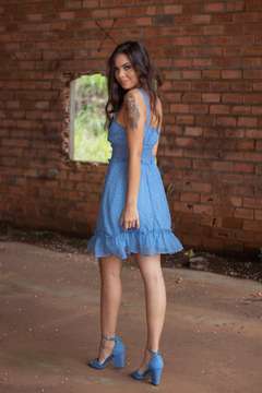 Vestido curto Ana Sofia (poá azul) - comprar online