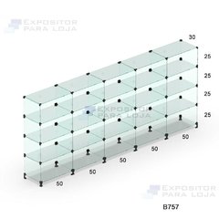 Balcão de atendimento em vidro 2,50 x 1,10 x 0,30 metros 20 nichos
