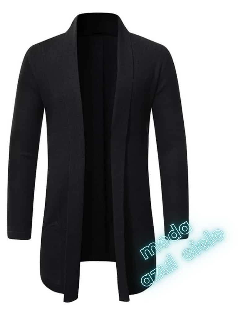 CHAQUETA NEGRA CARDIGAN SLIM FIT - MODA AZUL CIELO