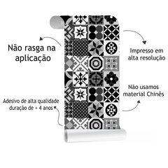 Papel De Parede Adesivo Azulejo Português Tons de Cinza - Artetik Digital
