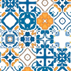 Papel De Parede Adesivo Azulejo Tons de Azul e Laranja - comprar online