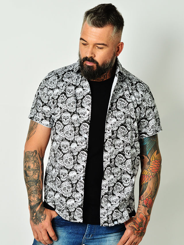 Camiseta Preta Masculina Caveira Mexicana Catrina Diamante