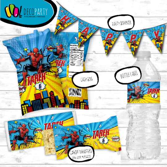 Spiderman Party Supplies Chip Bag, Caprisun, Water Bottle Labels Printable  Spiderman Party Set digital File Only 
