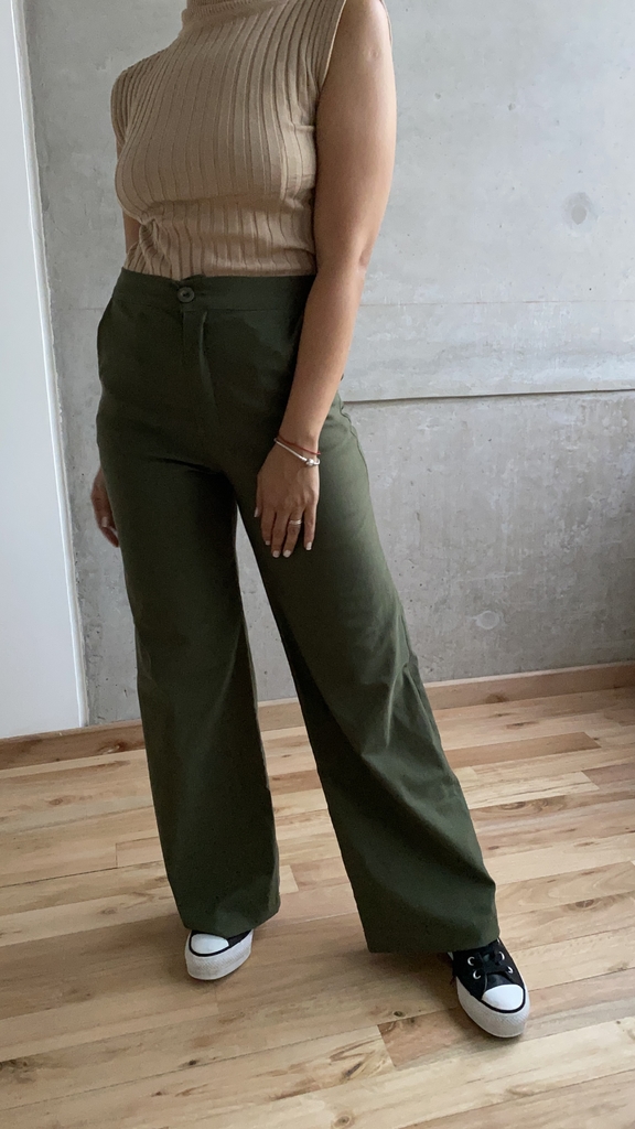 Pantalón Wide Leg Verde Olivo | Cuidado con el Perro