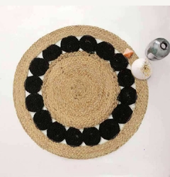 Alfombra de Yute Calada con Circulos Negros 120 cm 84120