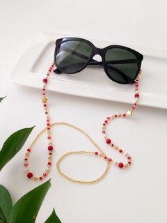 CADENA GAFAS ROJA CON PERLAS - comprar online