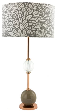 LÁMPARA NEW YORK COBRE 54Cm (Cerámica Gris+Vidrio) Y PANTALLA FLORAL GRIS