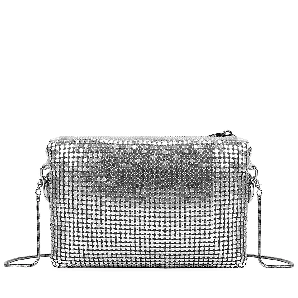 Bolsa Pequena Santa Lolla Prata Malha Metal Shiny