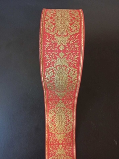 GALON LITURGICO DORADO CON ROJO 5 CM ANCHO. PRECIO 1 METRO