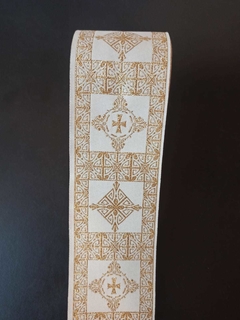 GALON LITURGICO DORADO CON BLANCO 6 CM ANCHO PRECIO X METRO