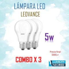LÁMPARA LED 5W LEDVANCE E27 LUZ FRÍA "COMBO POR 3 UNIDADES"