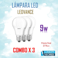 LÁMPARA LED 9W LEDVANCE E27 LUZ FRÍA "COMBO POR 3 UNIDADES"