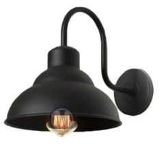 Aplique Brazo Curvo Pantalla Galponera Vintage color Negro para foco LED