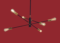Colgante ø1m estilo Vintage Negro con Cobre 6 luces para foco LED