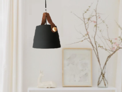 Colgante Negro Metálico ø 19cm Detalle Cuero para foco LED - comprar online