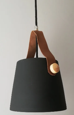 Colgante Negro Metálico ø 19cm Detalle Cuero para foco LED