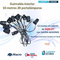 GUIRNALDA LUCES INTERIOR!!! 10 METROS 20 PORTALÁMPARAS E27. TIPO KERMÉS. No incluye lámparas - Lumicity