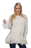 Sweater Mujer Con Flecos Blanco Cuello Redondo Rafa Salmun