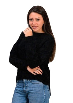 Sweater Mujer Lana Negro Abertura Costado Rafa Salmun