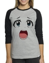 Camiseta Anime Face Cute Kawaii Raglan Mescla Babylook 3/4