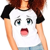 Camiseta Raglan Babylook Anime Otaku Smile Face Cute
