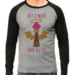 Camiseta Buyward Save A Life Gamer Lol Raglan Longa Mescla