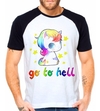 Camiseta Unicórnio Go To Hell Raglan Manga Curta