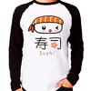 Camiseta Cute Kawaii Sushi Raglan Manga Longa