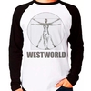 Camiseta Westworld Série Homem Vitruviano Raglan Manga Longa