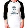 Camiseta Keep Calm Warframe Game Raglan Manga 3/4 Unissex