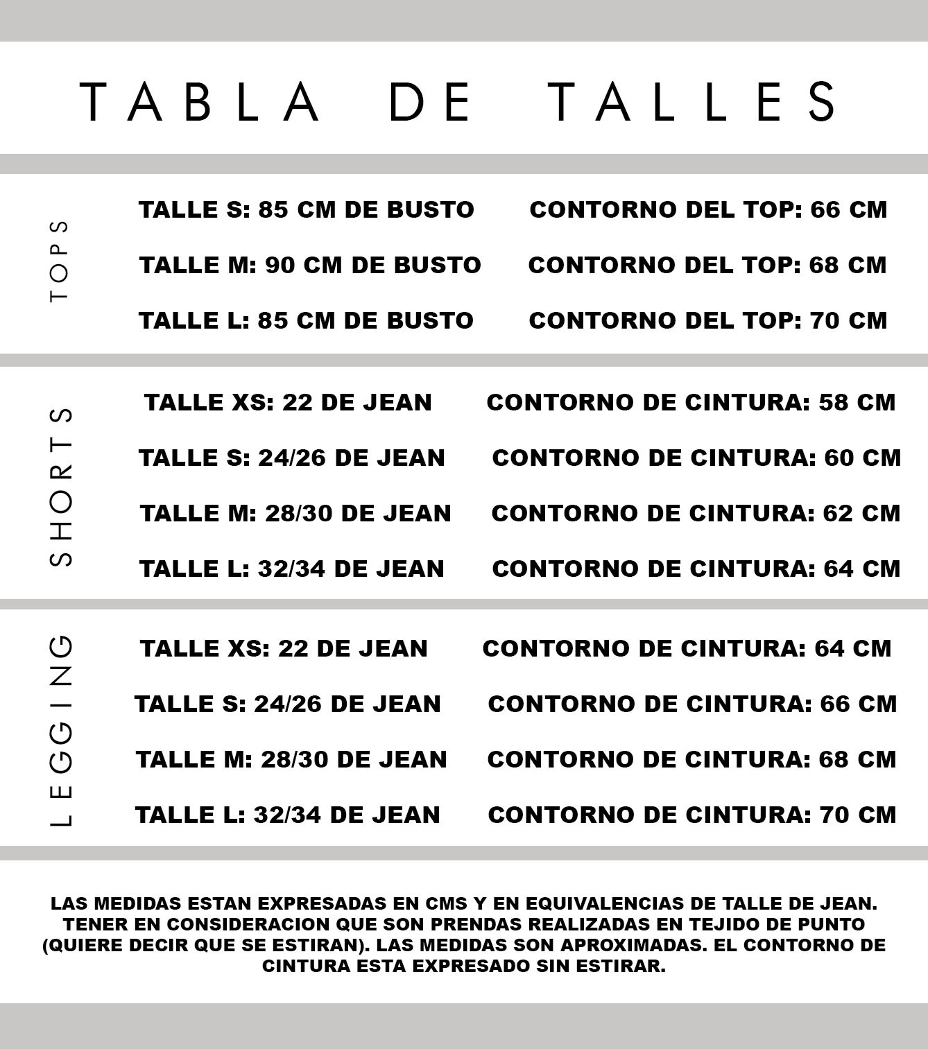 Tabla de talles lenceria hot sale