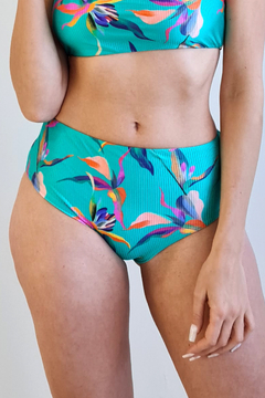 Calcinha Hotpants Canelada Estampada Verde Tropical