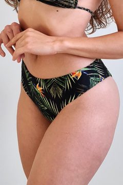 Calcinha de Biquíni Estampada Preto Tropical