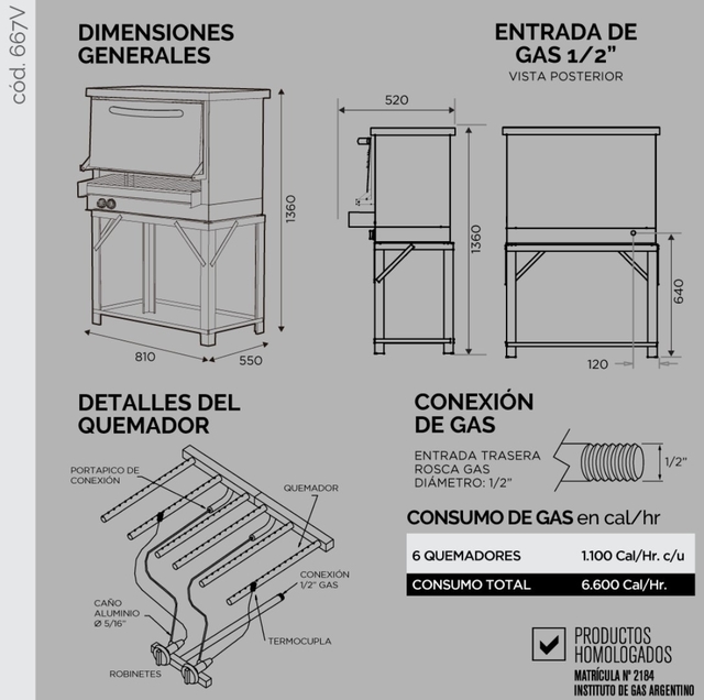 Horno Pizzero 6 Moldes Parrila Sin Humo Sol Real 667v Cuotas