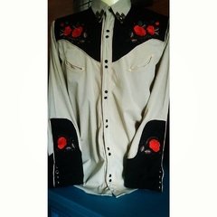 Camisa Western Bordado Flores Masculina - manga longa