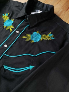 Camisa Western Masculina Green Flowers