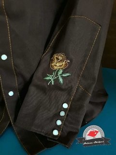 Camisa Western Masculina Rosas Marrom/ Ocre na internet