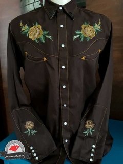 Camisa Western Masculina Rosas Marrom/ Ocre - loja online