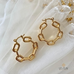 ARGOLA COM DESIGN DE CORRENTE LARGA FOLHEADA EM OURO 18 - ARG2160D