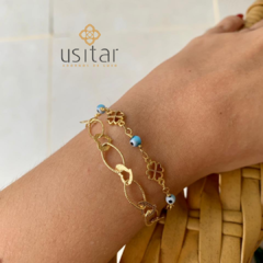 Pulseira Olho Grego e Trevo Brilho - PBDE716 - comprar online