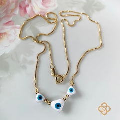 GARGANTILHA OLHO GREGO FABULOSA FOLHEADA EM OURO 18K - GARCJ583D