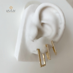 TRIO DE ARGOLAS RETANGULARES CRAVEJADAS DE STRASS FOLHEADO A OURO 18 - TRIARG0052D - comprar online