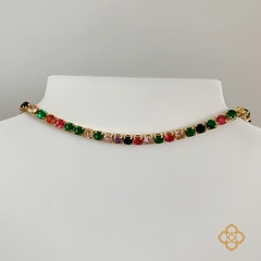 CHOCKER RIVIERA CRISTAL COLORIDO FOLHEADO A OURO 18K - CHO0054D na internet