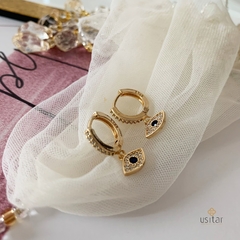 ARGOLA PINGENTE OLHO GREGO CRAVEJADA DE ZIRCONIAS FOLHEADA EM OURO 18 - ARG545D