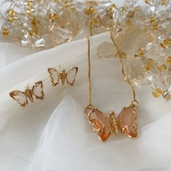 CONJ BORBOLETA CRISTAL ROSE FOLHEADO EM OURO 18 - CONJ041D na internet