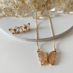 CONJ BORBOLETA CRISTAL ROSE FOLHEADO EM OURO 18 - CONJ041D - loja online