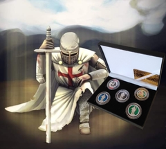 LOTE Conjunto Estojo 5 Moedas Armadura de Deus Cavaleiros Templarios