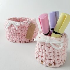SET X 2 ORGANIZADORES TEJIDOS CON BASE MADERA - comprar online