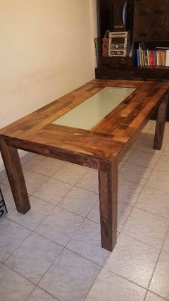 Mesa De Algarrobo Pradera Con Vidrio. 1,60 x 0,90 m. en internet