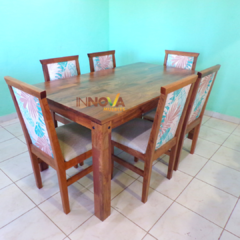 Mesa Alistonada de 1.60 x 0.90 m. + 6 sillas "Danissa" tapizadas en tela floreada - INNOVA Muebles